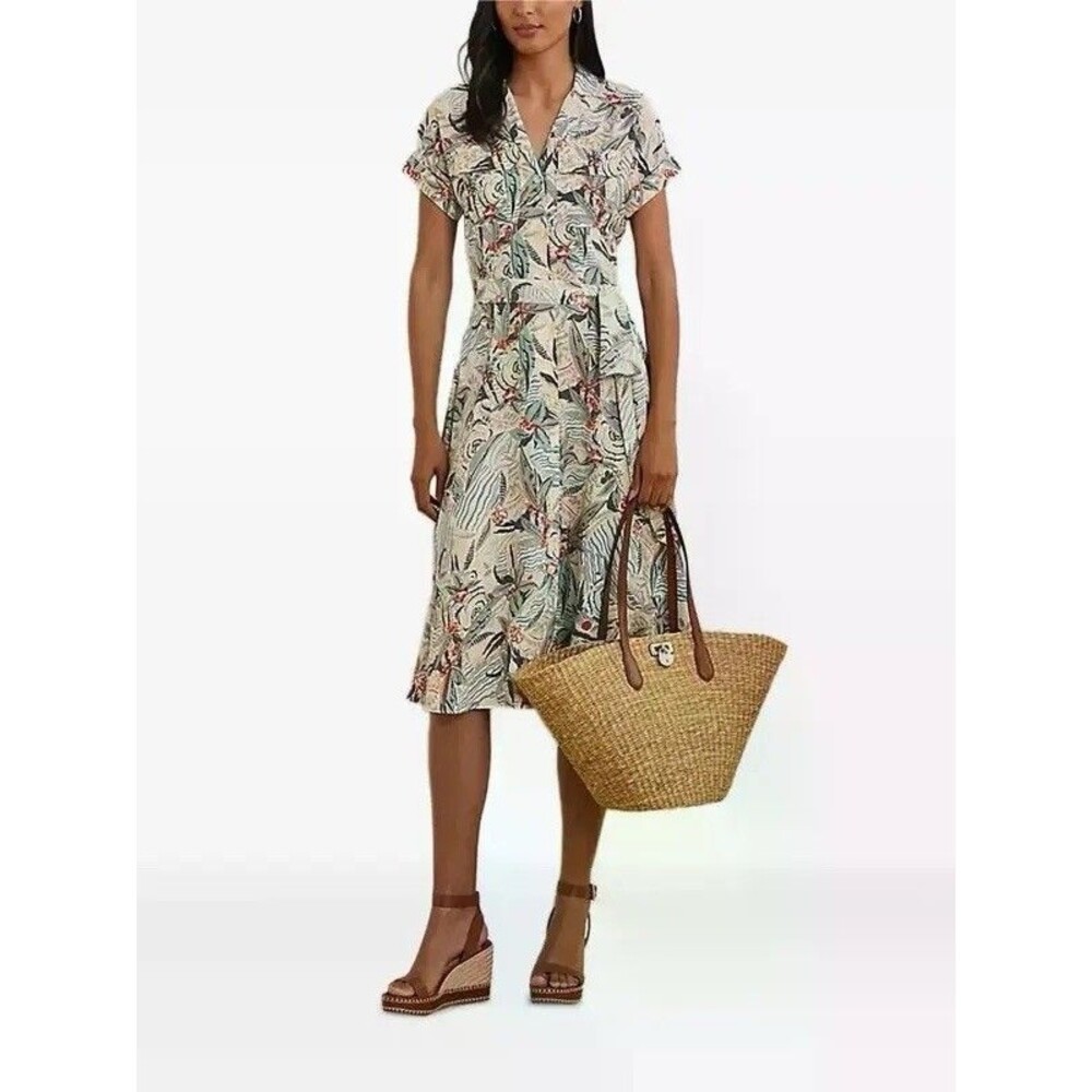 Lauren Ralph Lauren Sz 12 Floral Print Belted Midi Shirt Dress Resort Wear